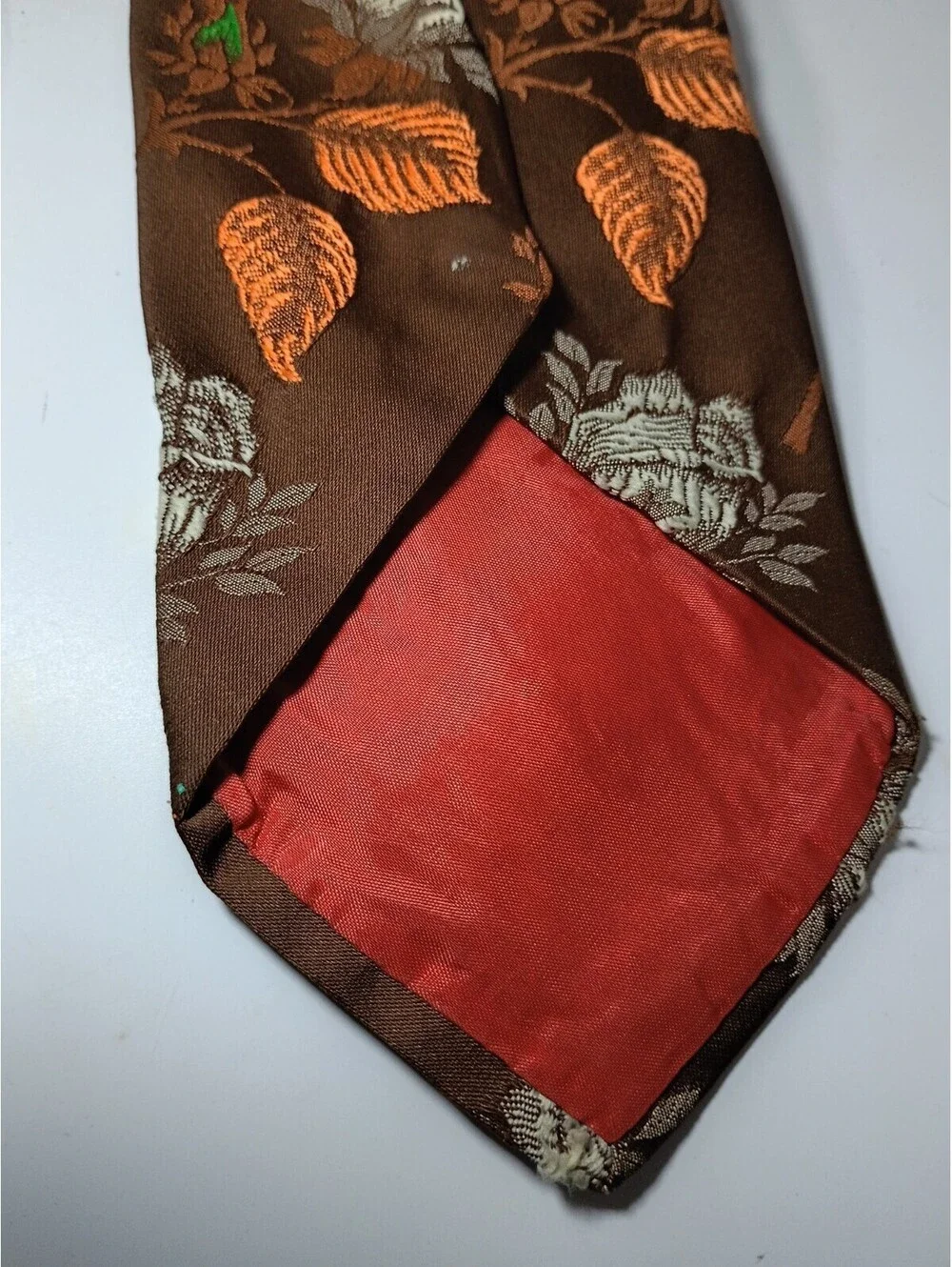 Vintage Autumn Leaves Men's Polyester Neck Tie JC Penney Copper Brown Rust